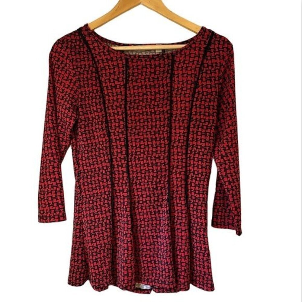 Maria Gabrielle Red and Black Peplum Blouse Size Small